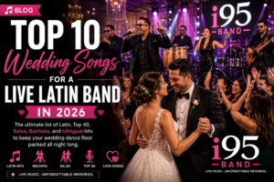 Top 10 Wedding Songs for a Live  Band in 2026 featuring i95 Latin Band performing live at a wedding reception in South Florida.